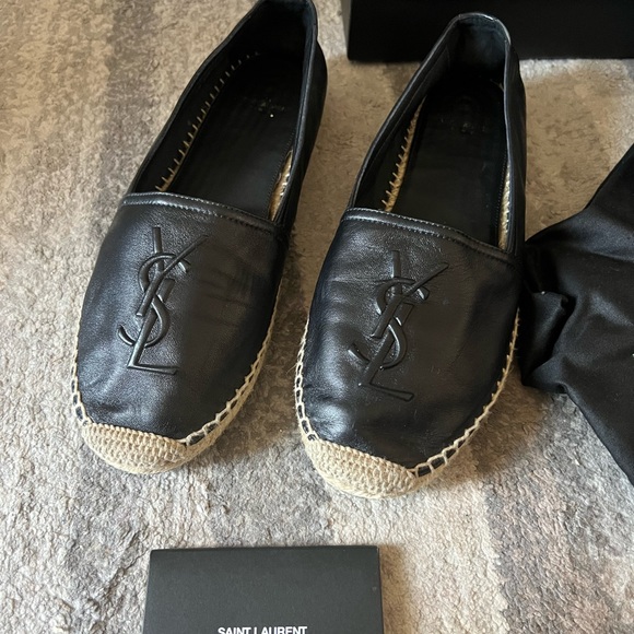 YSL Yves Saint Laurent Black Leather Espadrille Flats Women's Size 39 - Picture 7 of 10